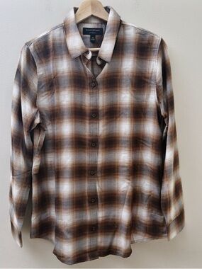 Banana Republic Brown & Cream Plaid Boyfriend Shirt